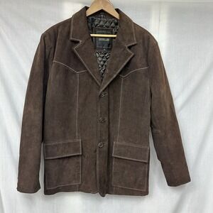 Vintage Excelled Men's M Natural Heavy Suede Leather Jacket Western Dark Brown